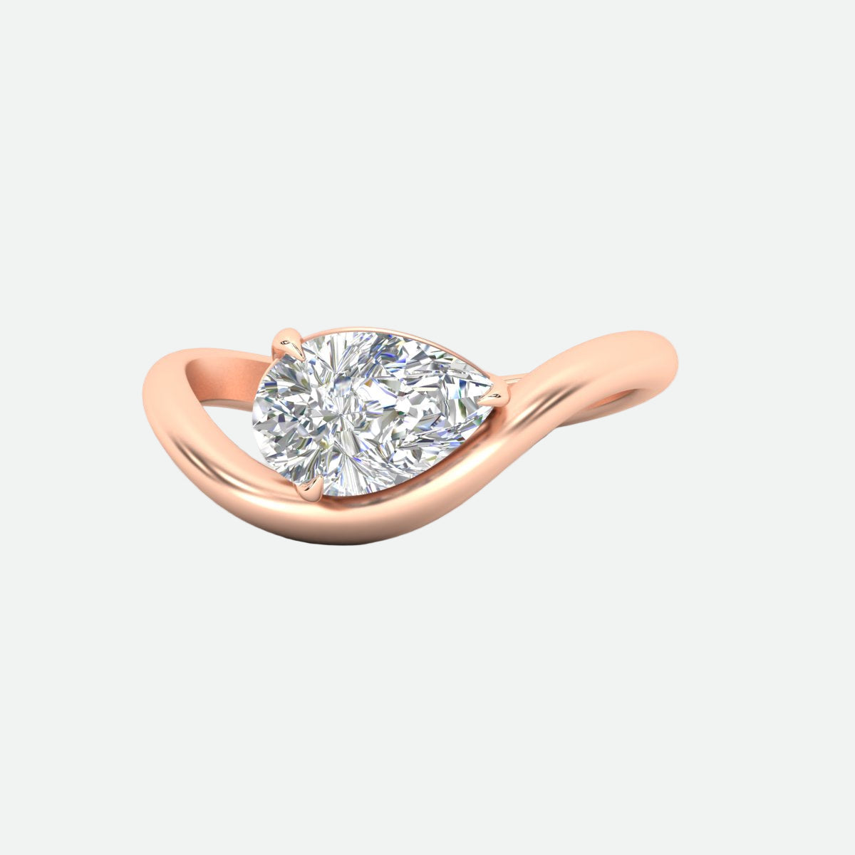 Curve Wave Pear Shaped Solitaire Diamond Ring