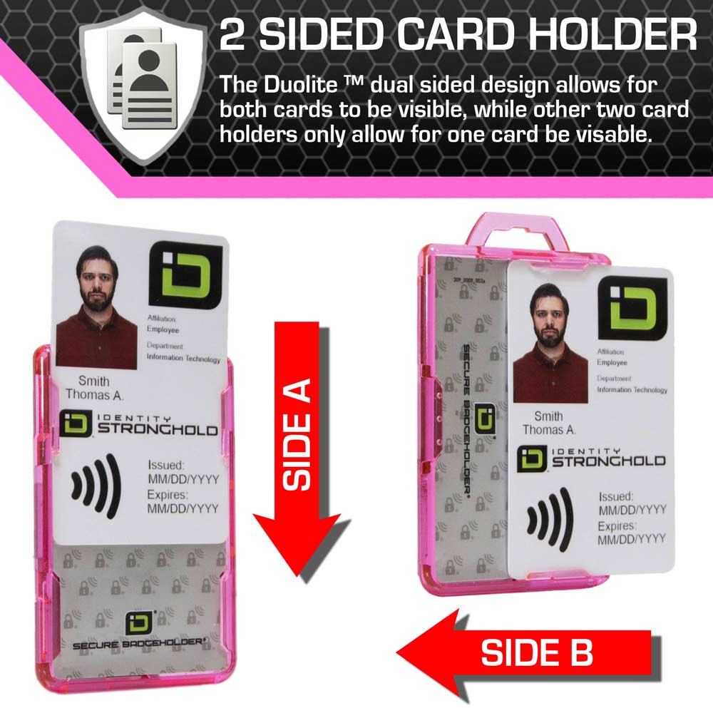 Secure Badge Holder Duolite ® Vertical 2 ID Card Holder Retractable Reel and Lanyard Bundle