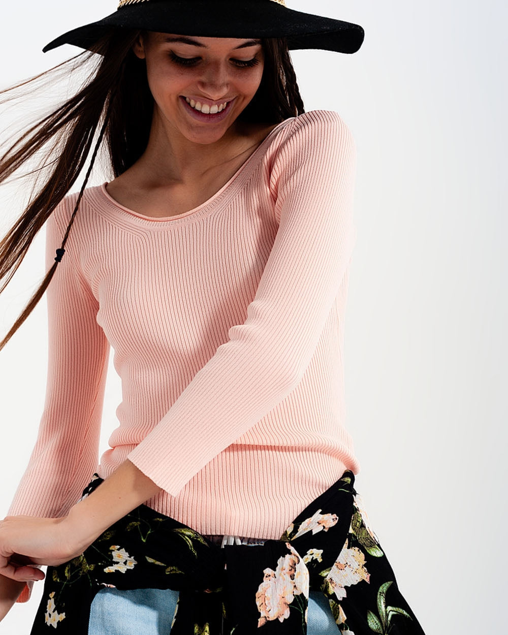 Pink Knitted Wide Neck Sweater