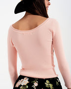 Pink Knitted Wide Neck Sweater