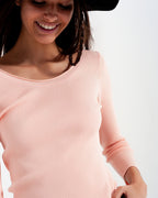 Pink Knitted Wide Neck Sweater