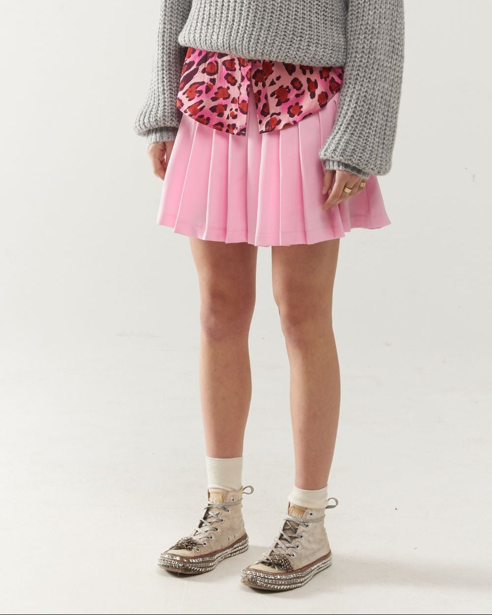 Pink Pleated Mini Skirt