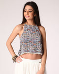 Pink Printed Crop Top with Lace Up Side Detail