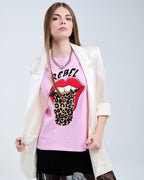Pink Rebel Graphic Tee with Leopard Print Tongue