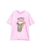 Pink Rebel Graphic Tee with Leopard Print Tongue