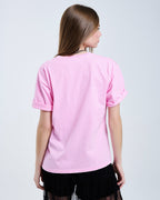 Pink Rebel Graphic Tee with Leopard Print Tongue
