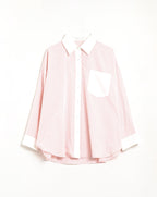 Pink Striped Shirt with Pocket and White Collar