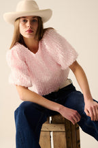 Pink Top with Sequin Detail and Balloon Sleeves