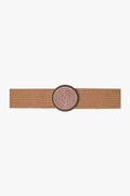 Pink Woven Belt with Round Buckle and Rhinestones