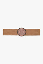 Pink Woven Belt with Round Buckle and Rhinestones