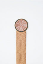 Pink Woven Belt with Round Buckle and Rhinestones
