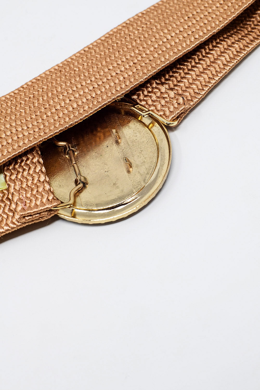Pink Woven Belt with Round Buckle and Rhinestones
