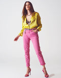Pink Wrinkled Skinny Jeans