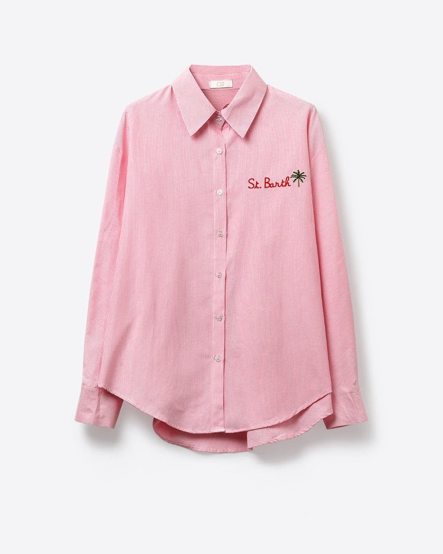 Pink Button-Up Striped Shirt with Embroidered Detail St Barth