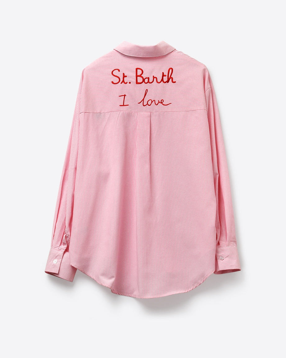 Pink Button-Up Striped Shirt with Embroidered Detail St Barth