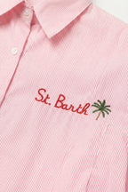 Pink Button-Up Striped Shirt with Embroidered Detail St Barth