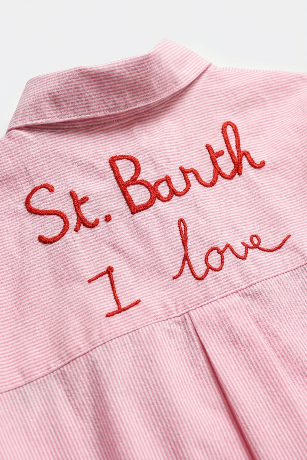 Pink Button-Up Striped Shirt with Embroidered Detail St Barth