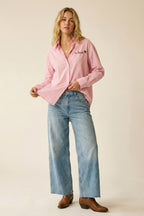 Pink Button-Up Striped Shirt with Embroidered Detail St Barth