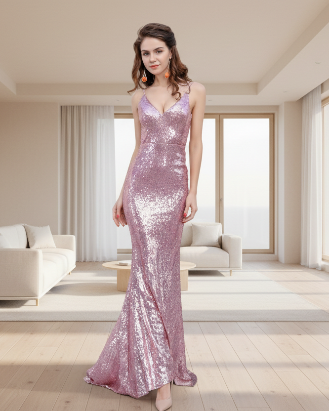 Pink Sequin Evening Gown