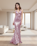 Pink Sequin Evening Gown