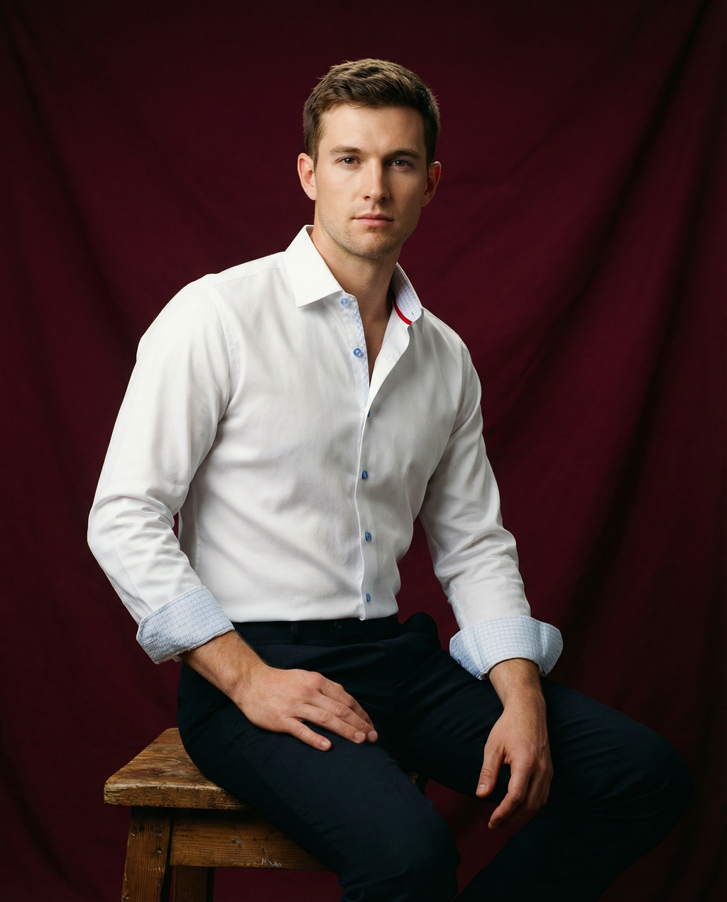 Troy Button-Up Shirt with Contrast Details in White | Contemporary Fit (Regular)