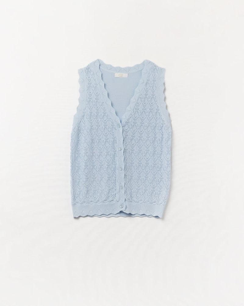 Pointelle Knitted Vest with Scalloped Edges in Baby Blue