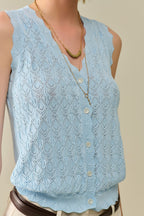 Pointelle Knitted Vest with Scalloped Edges in Baby Blue