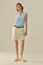 Pointelle Knitted Vest with Scalloped Edges in Baby Blue