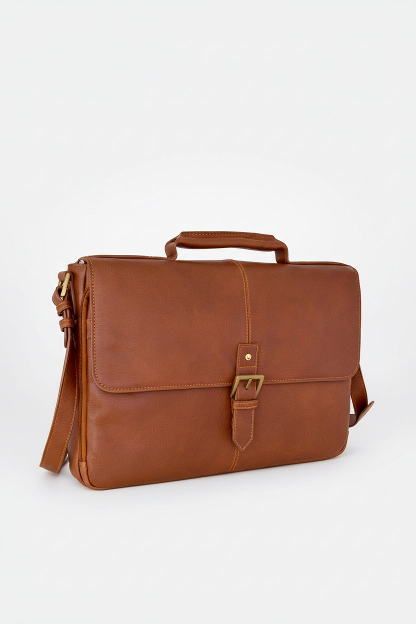 Hidesign Charles Leather 15" Laptop Compatible Briefcase Work Bag | Tan