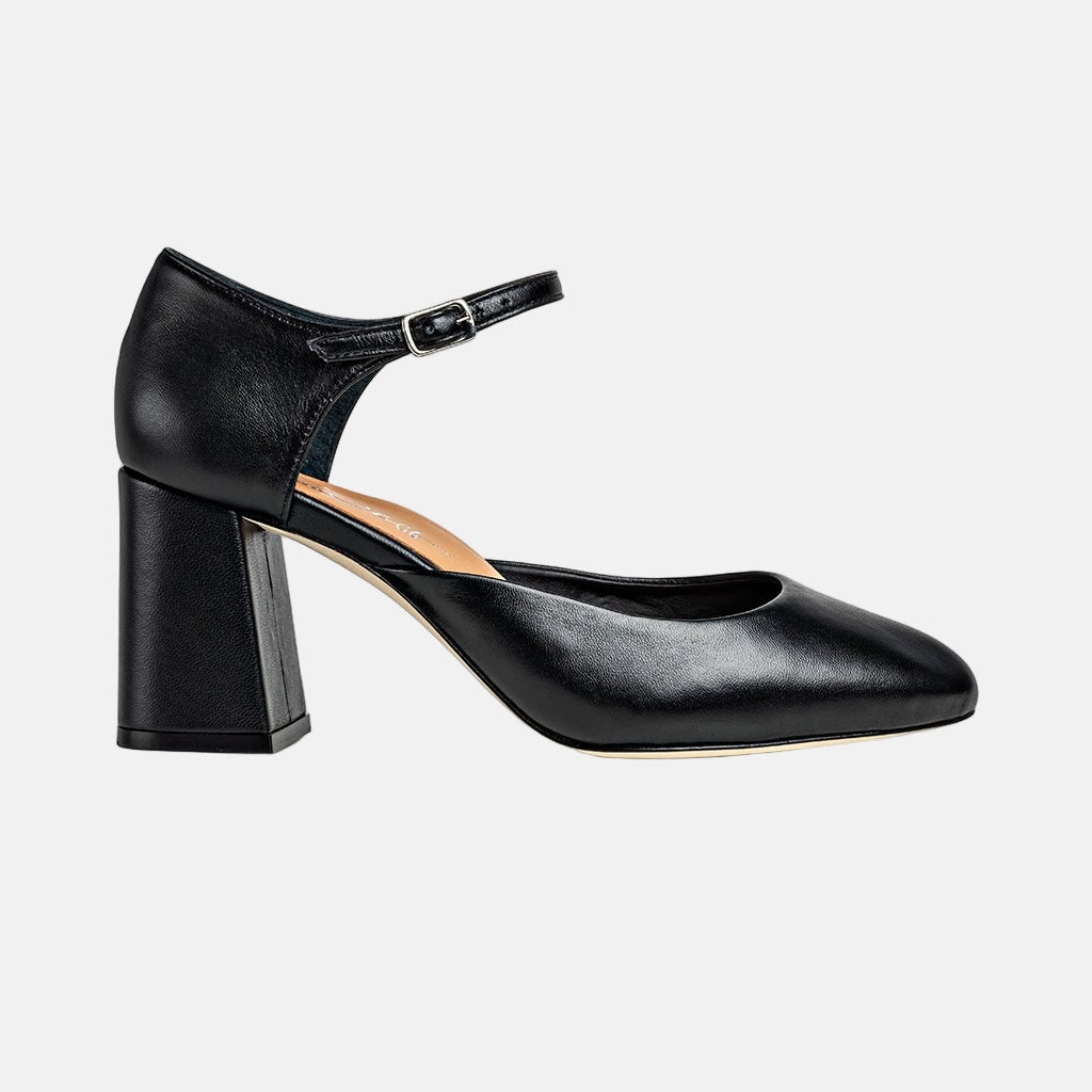 Sally Black Mestico Luxury Nappa Block Heel Sandal