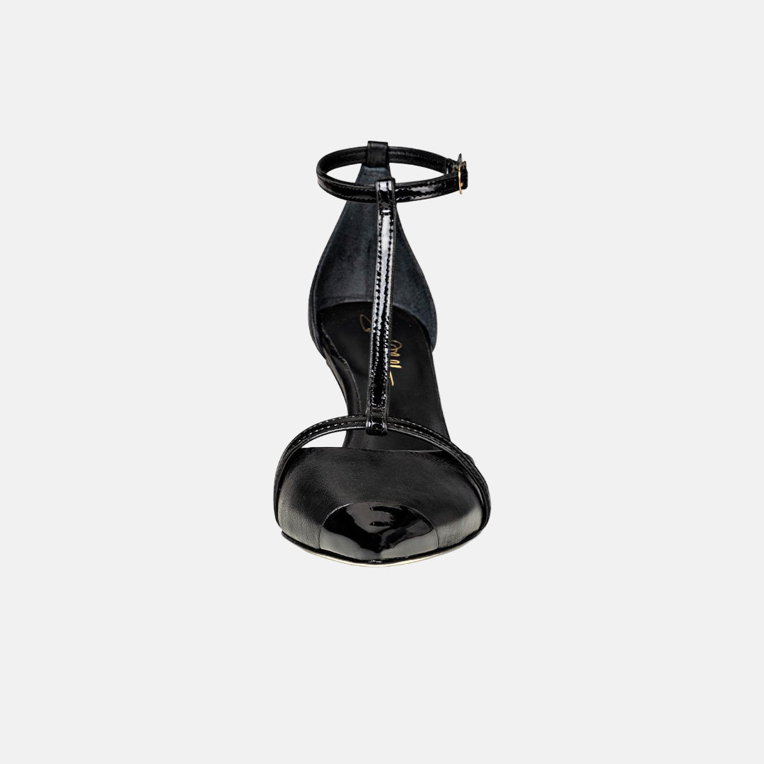 Joan Oloff Desiree Heels Two-Tone Black Nappa | Black Patent