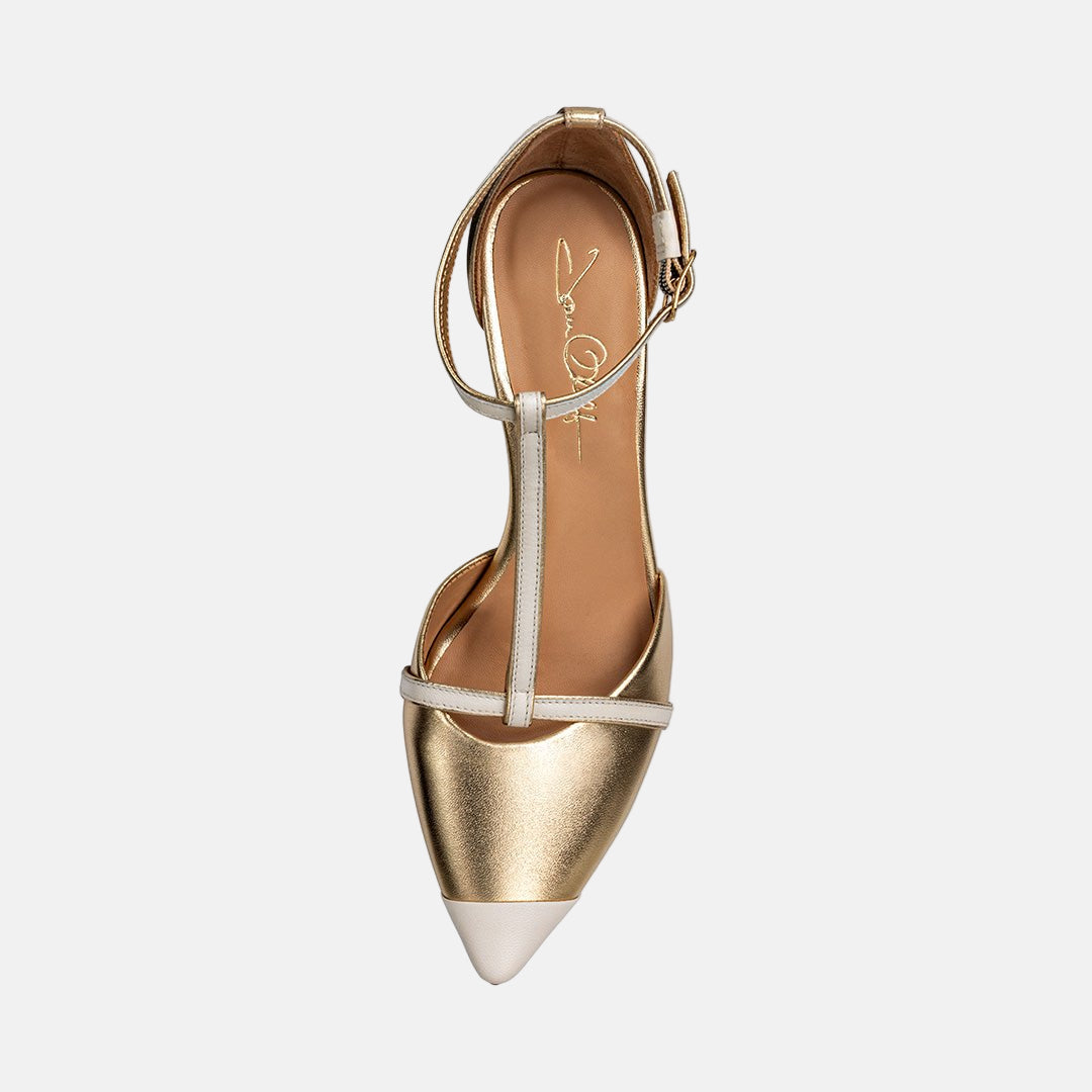 Joan Oloff Desiree Heels Two-Tone Desiree Gold | Off White Nappa