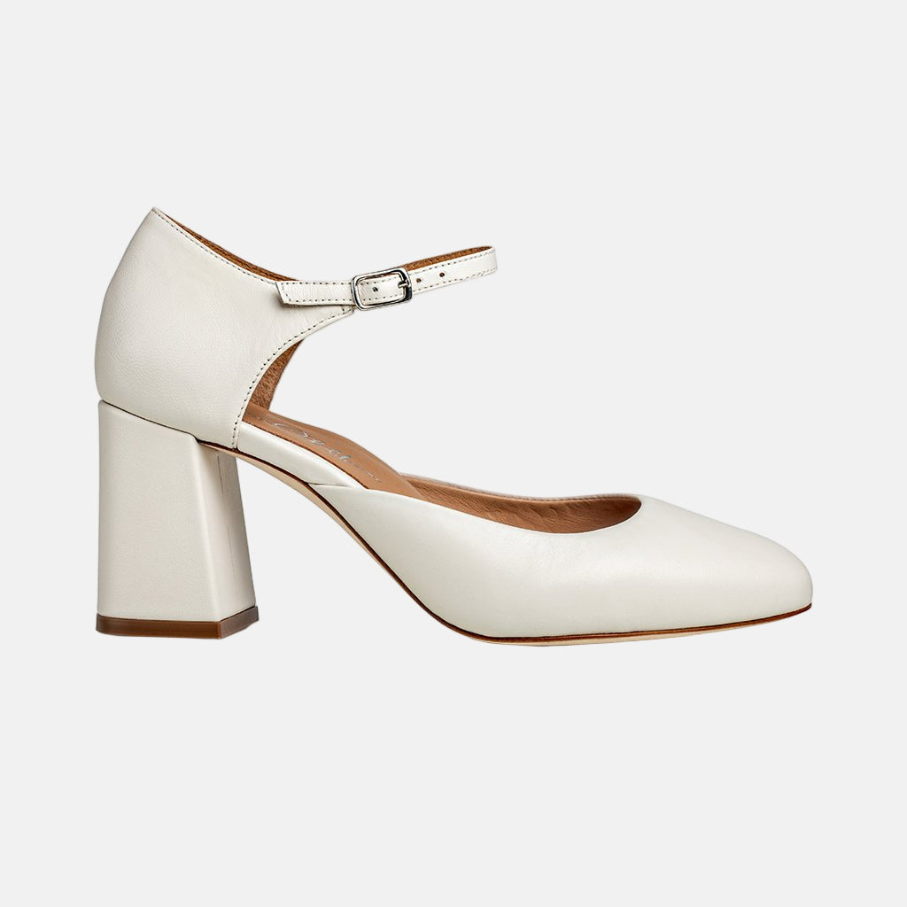 Sally Off White Mestico Luxury Nappa Block Heel Sandal