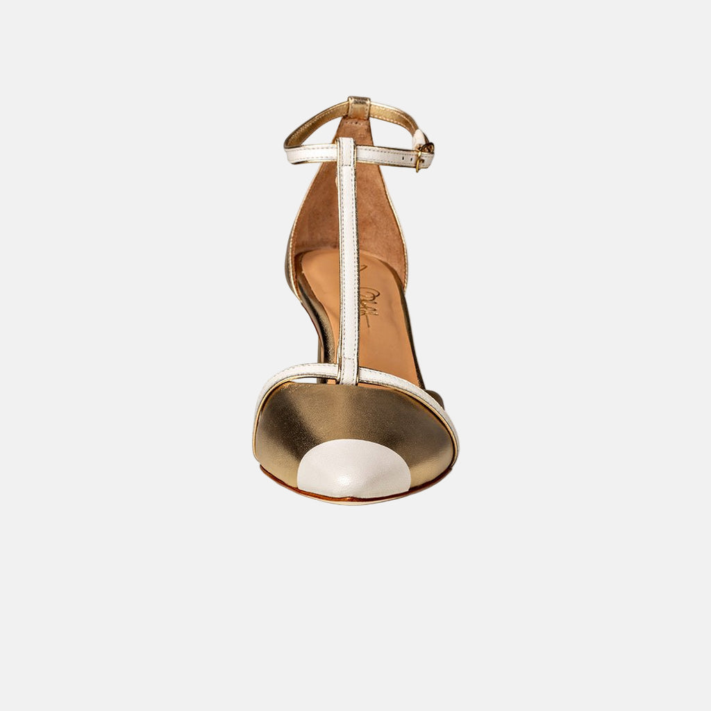 Joan Oloff Desiree Heels Two-Tone Desiree Gold | Off White Nappa