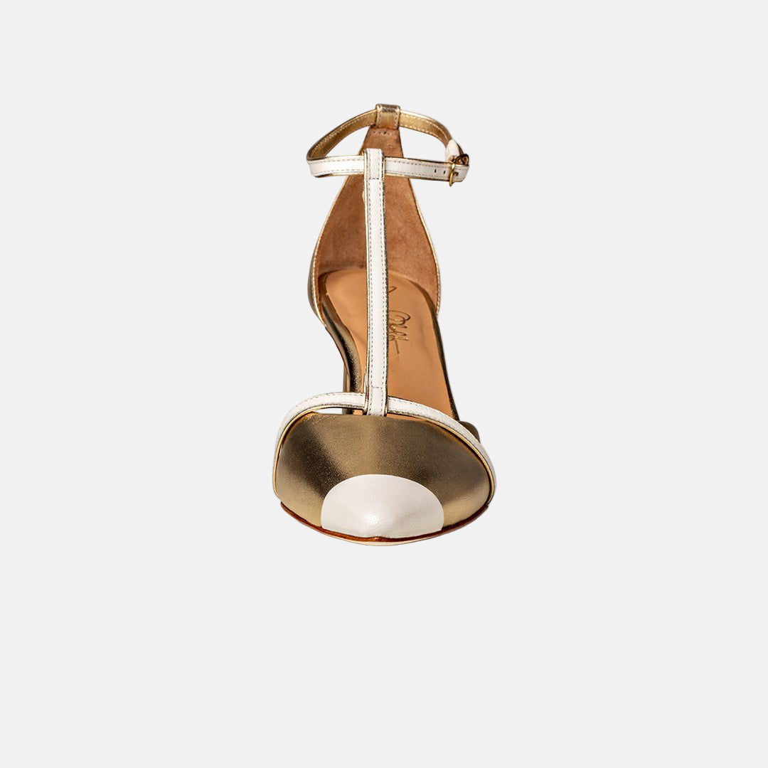 Joan Oloff Desiree Heels Two-Tone Desiree Gold | Off White Nappa