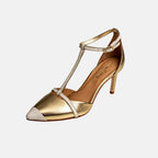 Joan Oloff Desiree Heels Two-Tone Desiree Gold | Off White Nappa