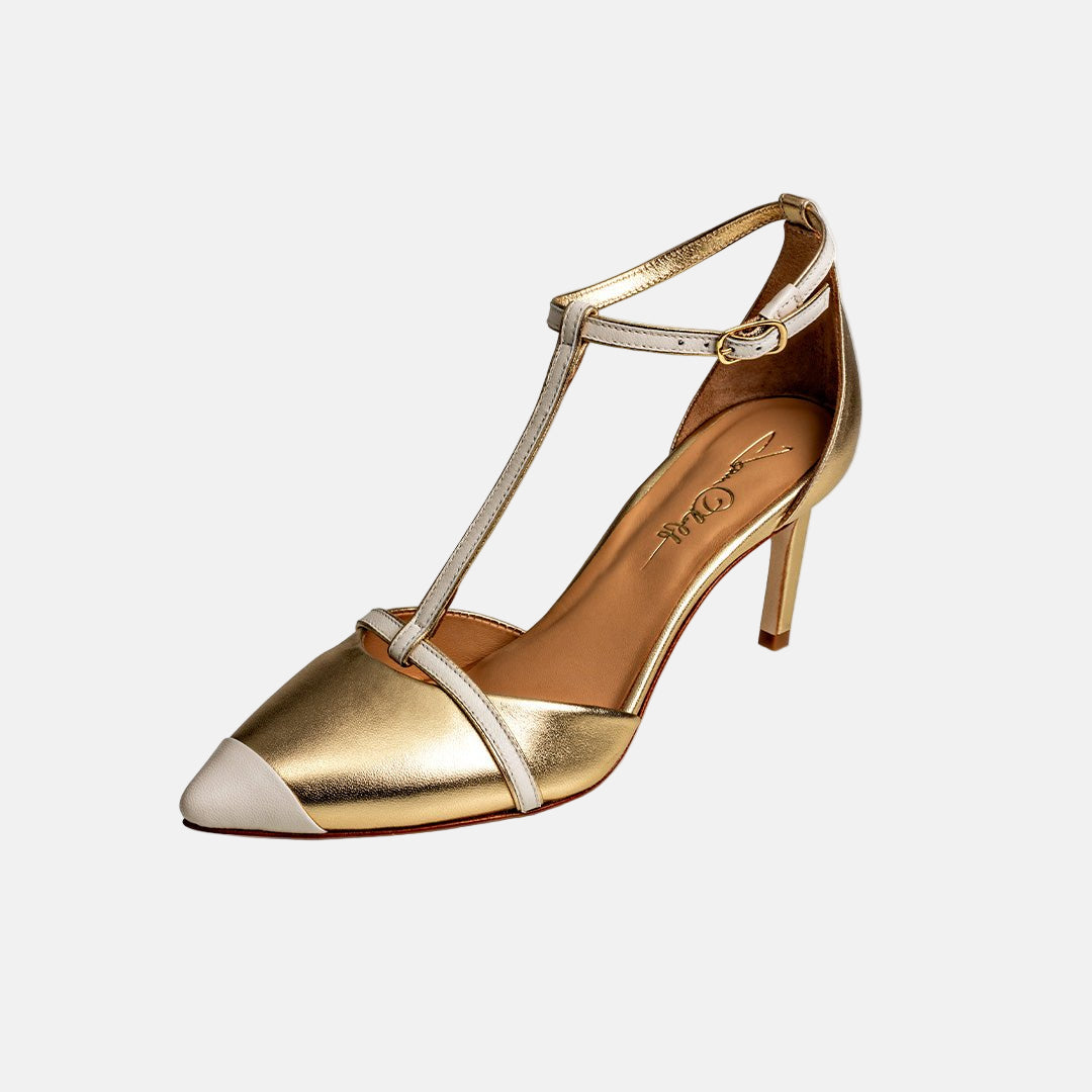 Joan Oloff Desiree Heels Two-Tone Desiree Gold | Off White Nappa