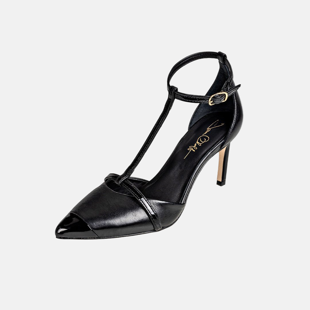 Joan Oloff Desiree Heels Two-Tone Black Nappa | Black Patent