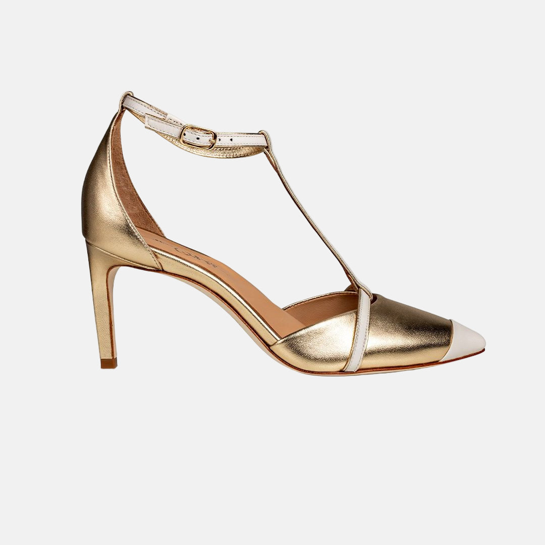 Joan Oloff Desiree Heels Two-Tone Desiree Gold | Off White Nappa