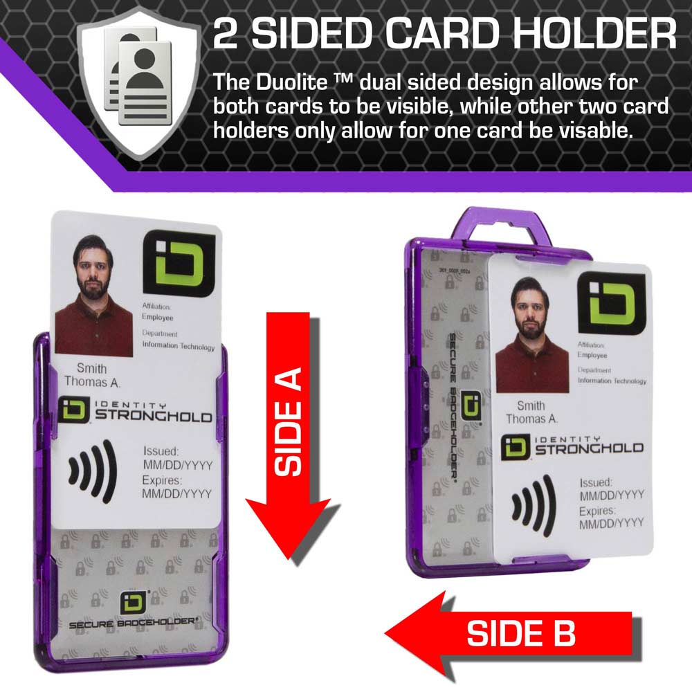Secure Badge Holder Duolite ® Vertical 2 ID Card Holder Retractable Reel and Lanyard Bundle