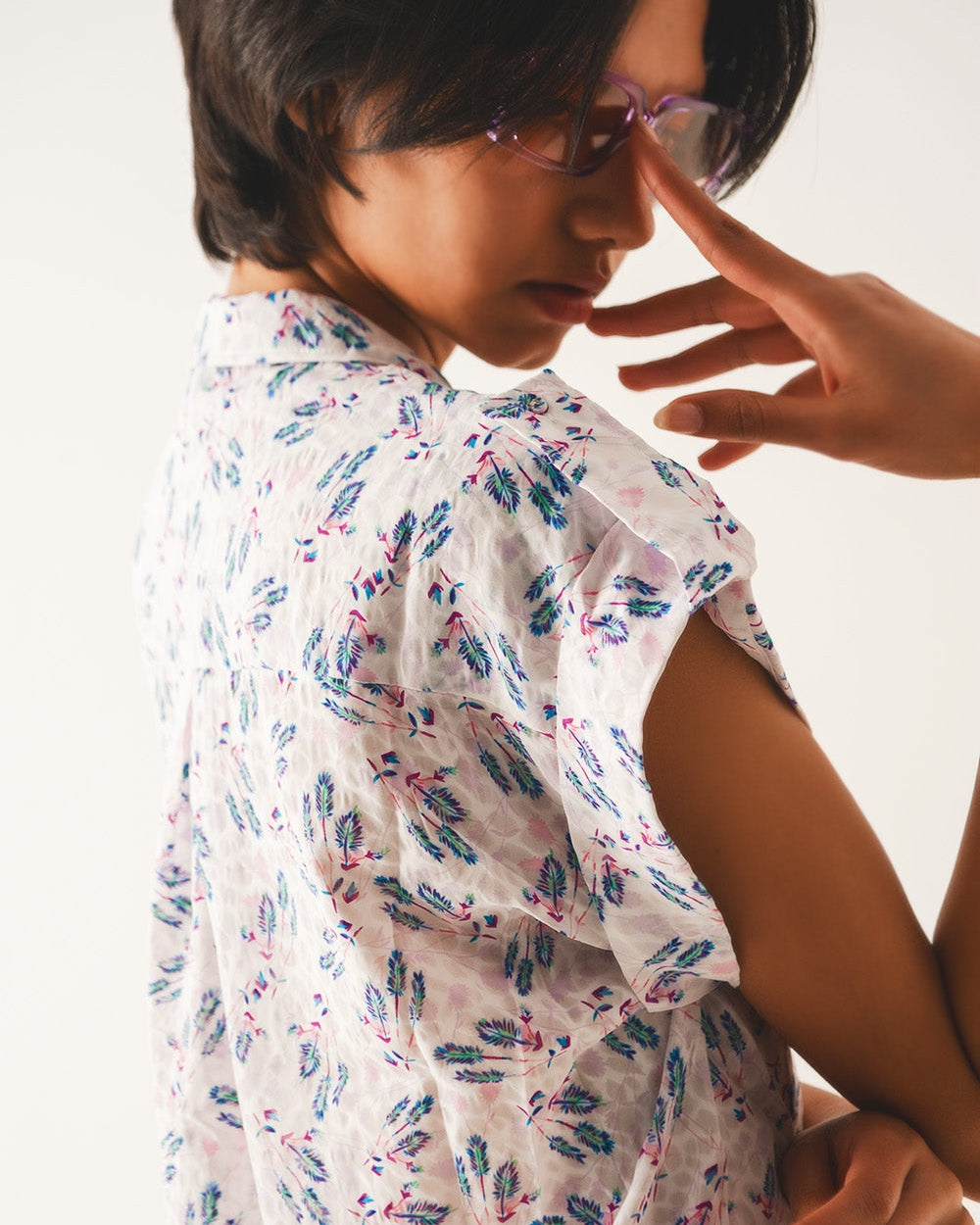 Purple Blouse with Pockets and Floral Print