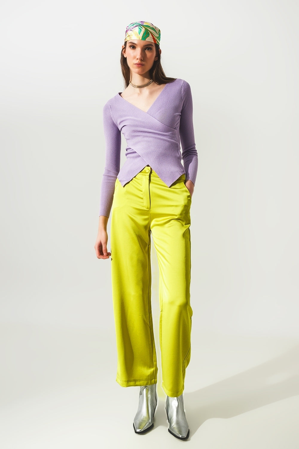 Purple Ribbed V-Neck Sweater