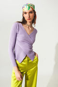 Purple Ribbed V-Neck Sweater