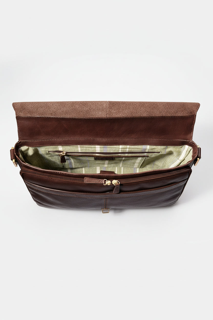 Hidesign Charles Leather 15" Laptop Compatible Briefcase Work Bag | Coffee Brown