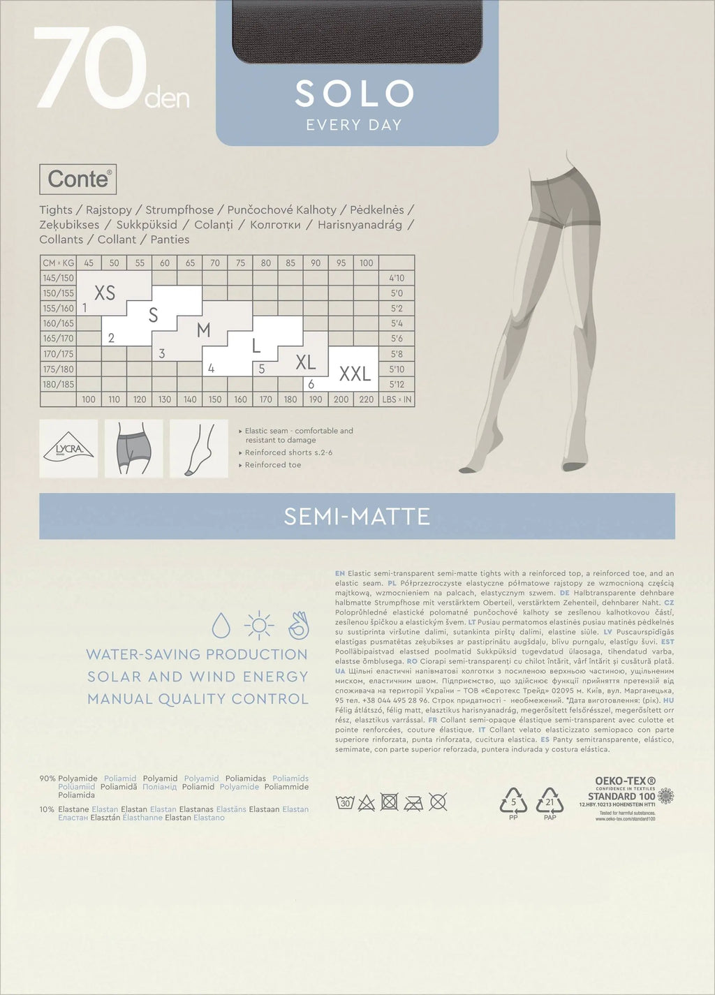 Conte Solo Tights 70 Den | Reinforced Torso