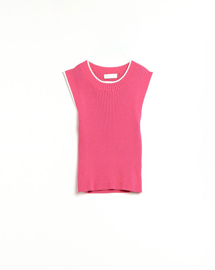 Raspberry Pink Fitted Tank Top with White Trim