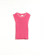 Raspberry Pink Fitted Tank Top with White Trim