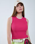 Raspberry Pink Fitted Tank Top with White Trim