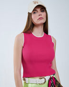 Raspberry Pink Fitted Tank Top with White Trim