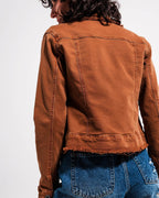 Raw Edge Denim Jacket in Brown